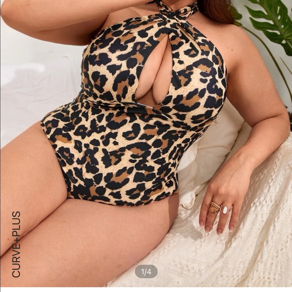 Leopard cross one piece swimsuit
